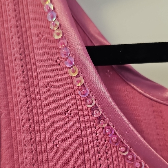 Studio By Liz Claiborne Pink Ribbed Fitted Tank Top 100% Cotton Size M - Picture 4 of 6